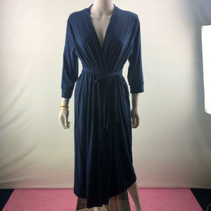 Navy Blue Long Sleeves Long Wrap Casual Dress